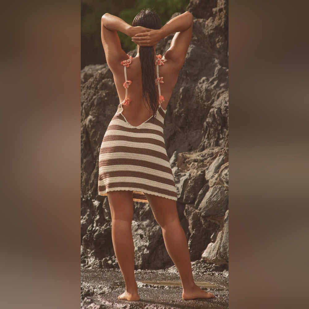 Anthropologie Crochet Striped Halter Mini Dress - Picture 2 of 6
